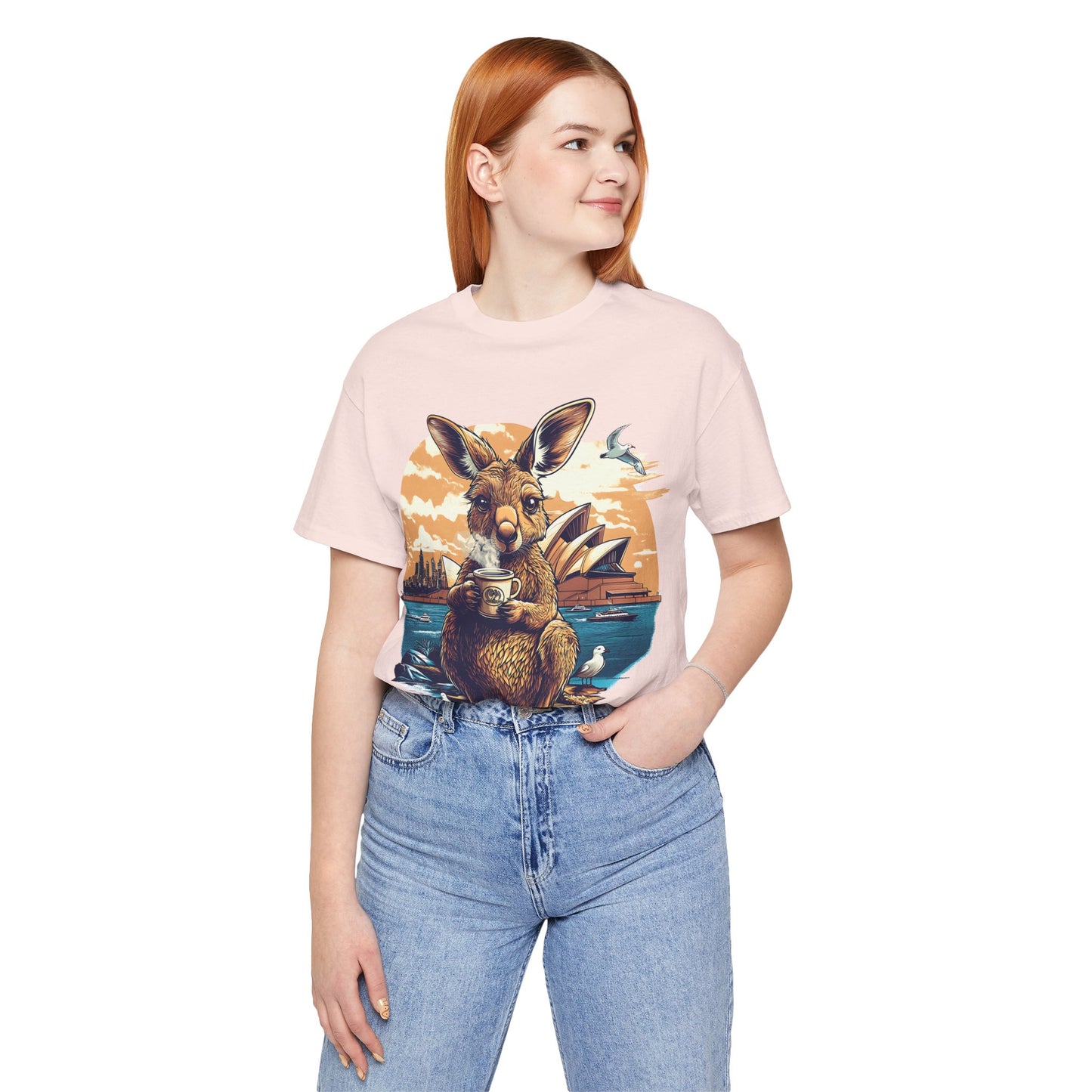 Unisex Jersey Short Sleeve Tee - Kangaroo Coffee Break at Sydney Opera House