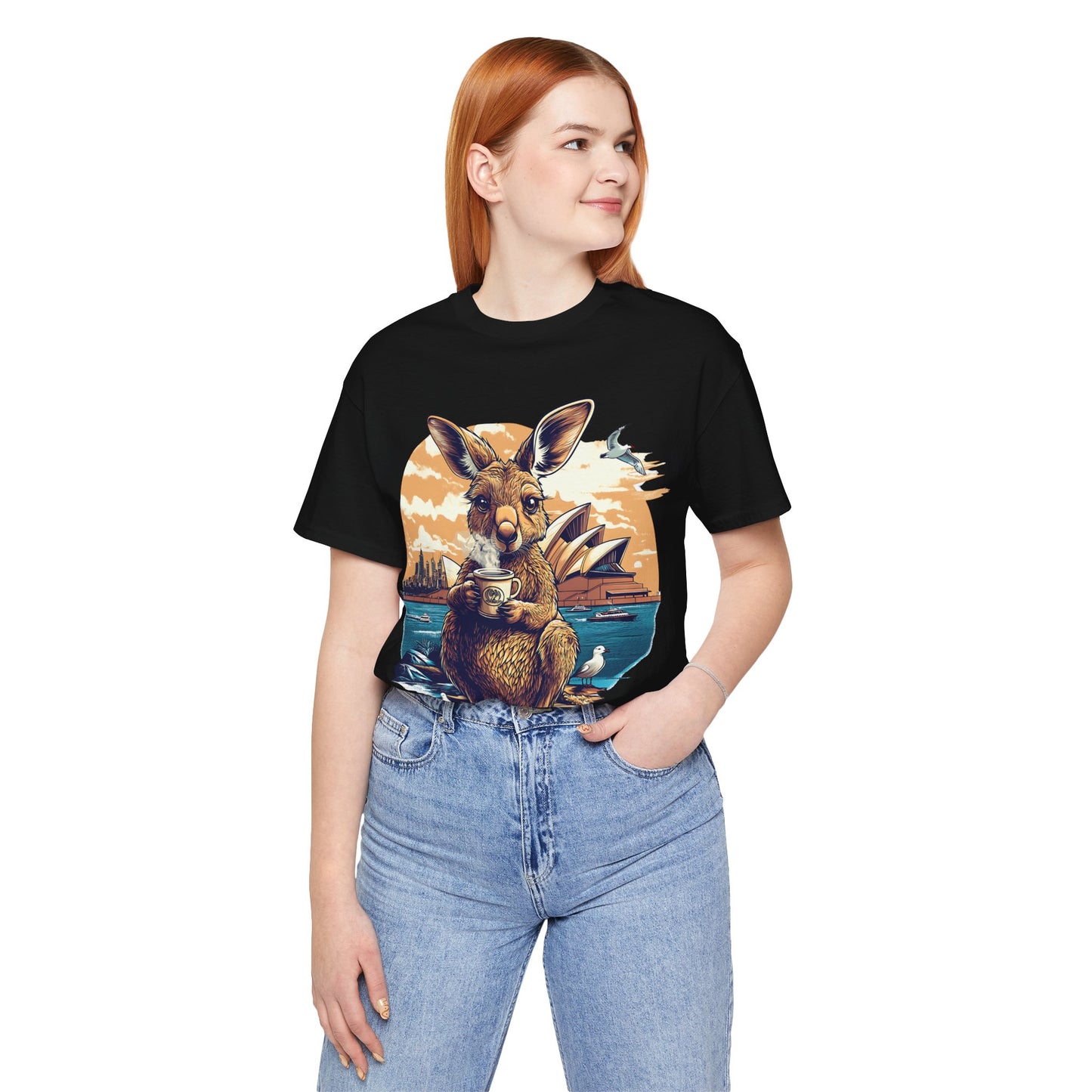 Unisex Jersey Short Sleeve Tee - Kangaroo Coffee Break at Sydney Opera House