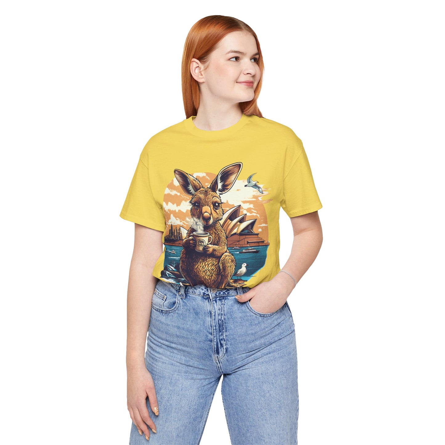 Unisex Jersey Short Sleeve Tee - Kangaroo Coffee Break at Sydney Opera House