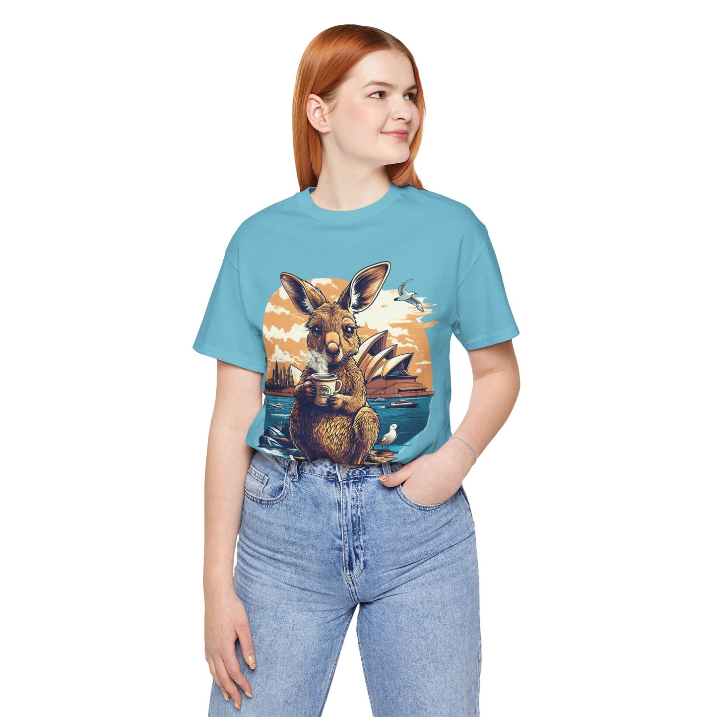 Unisex Jersey Short Sleeve Tee - Kangaroo Coffee Break at Sydney Opera House