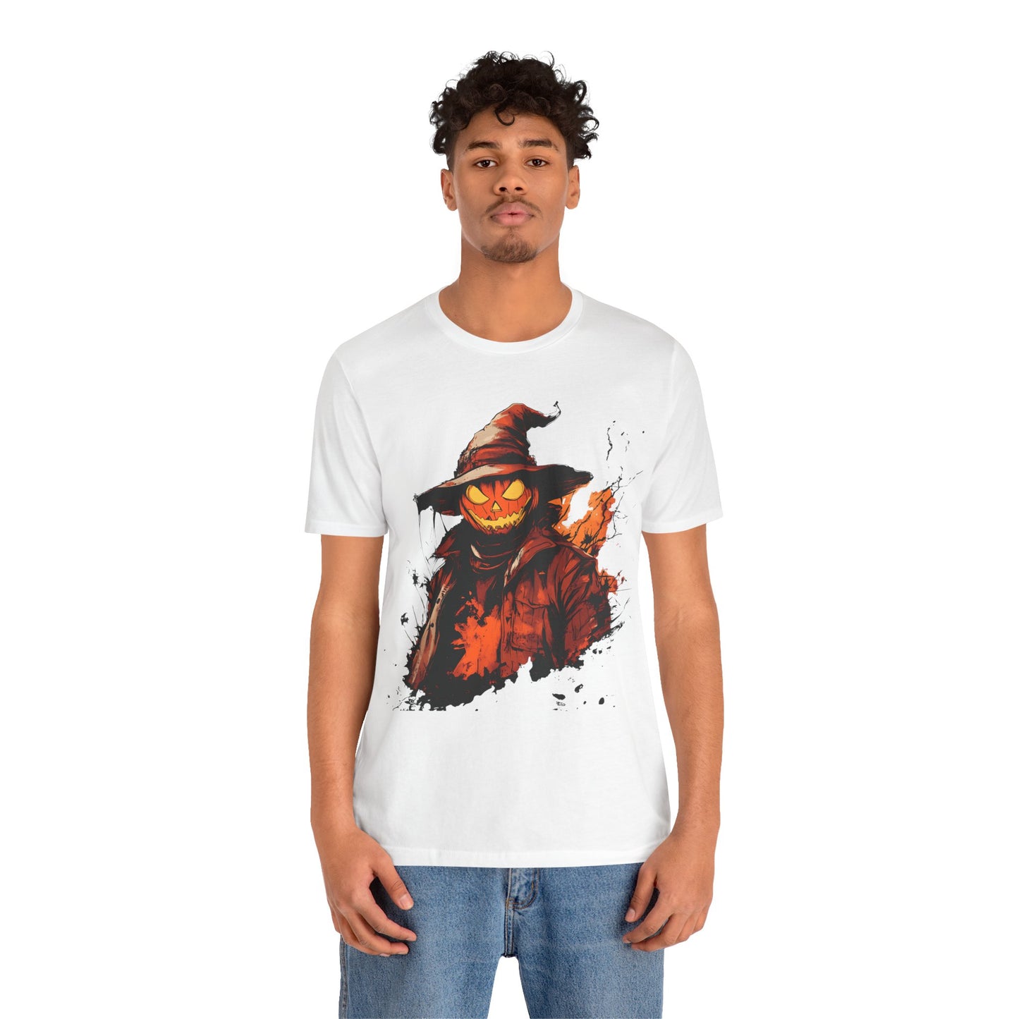 Unisex Short Sleeve 100% Cotton High Definition T-Shirt - Pumpkin Man Halloween