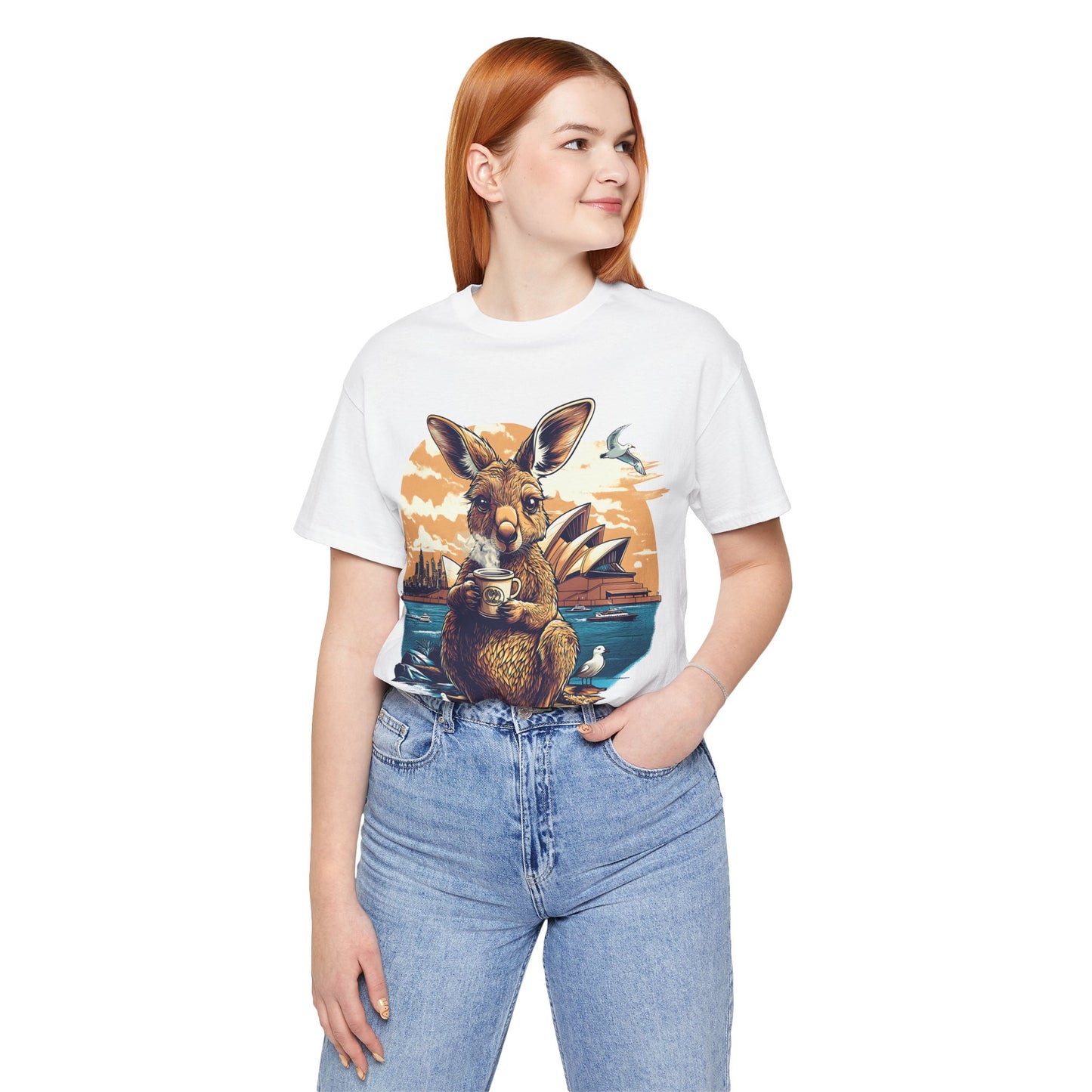 Unisex Jersey Short Sleeve Tee - Kangaroo Coffee Break at Sydney Opera House