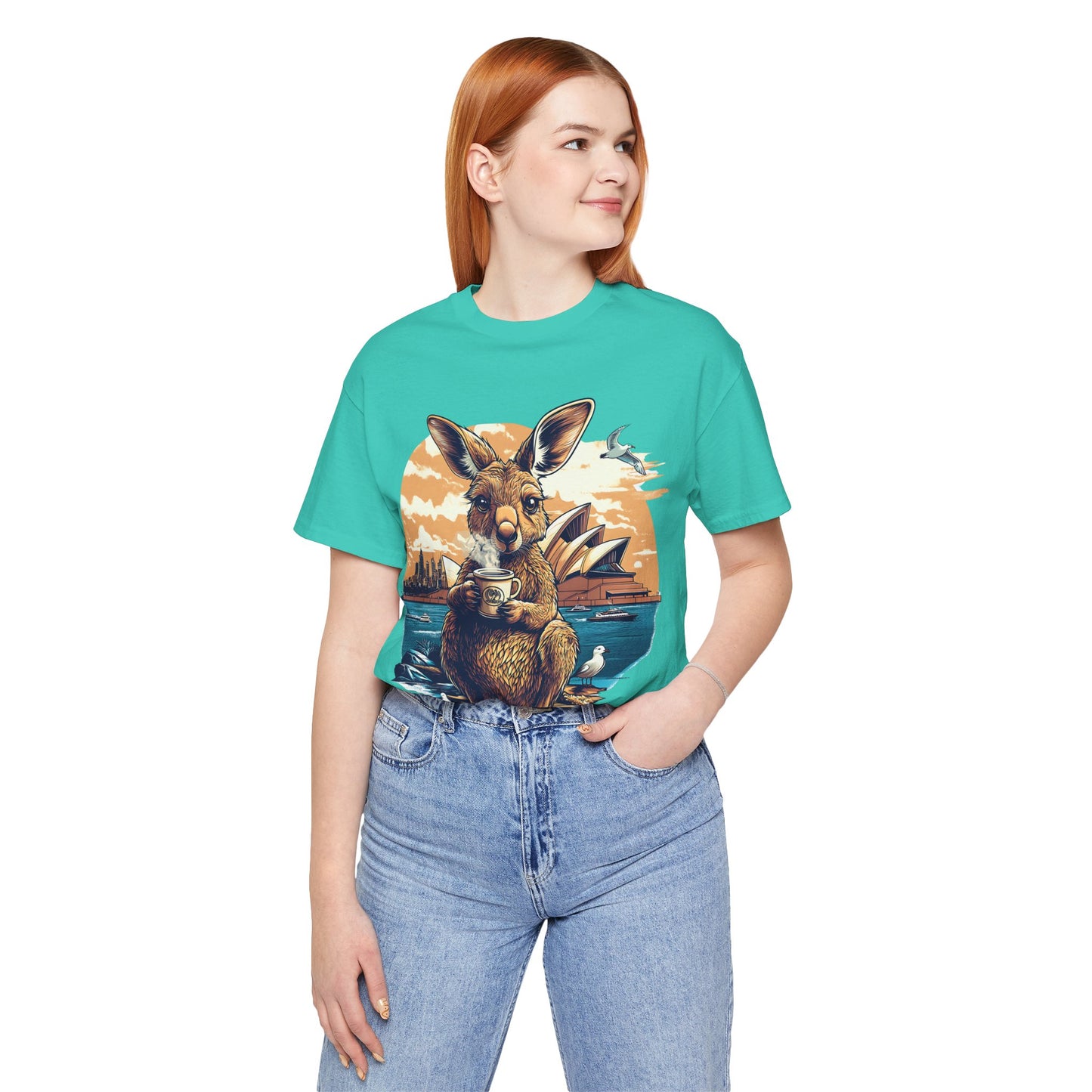 Unisex Jersey Short Sleeve Tee - Kangaroo Coffee Break at Sydney Opera House