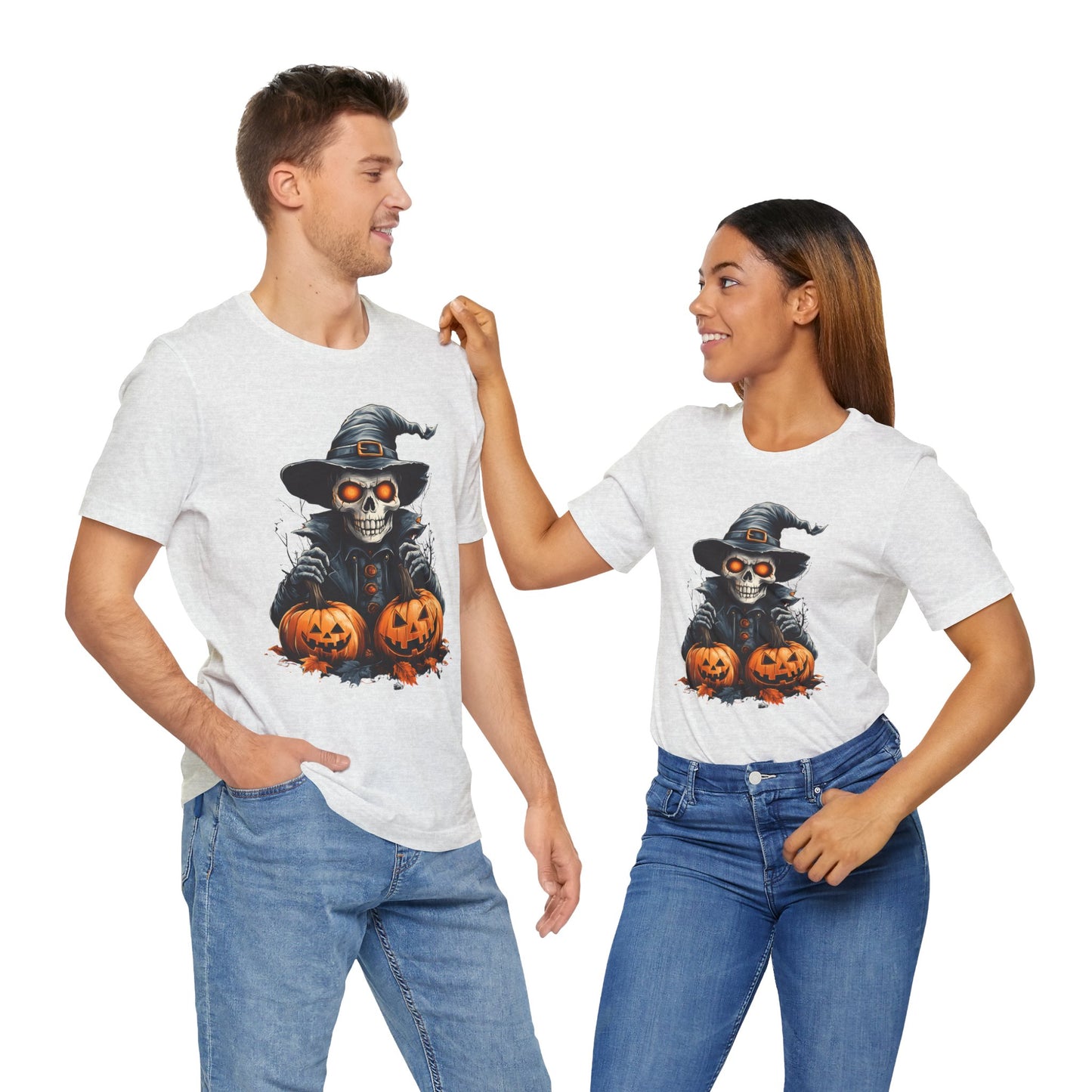 Unisex 100% Cotton High Definition T-Shirt - Halloween Skull With Pumpkins