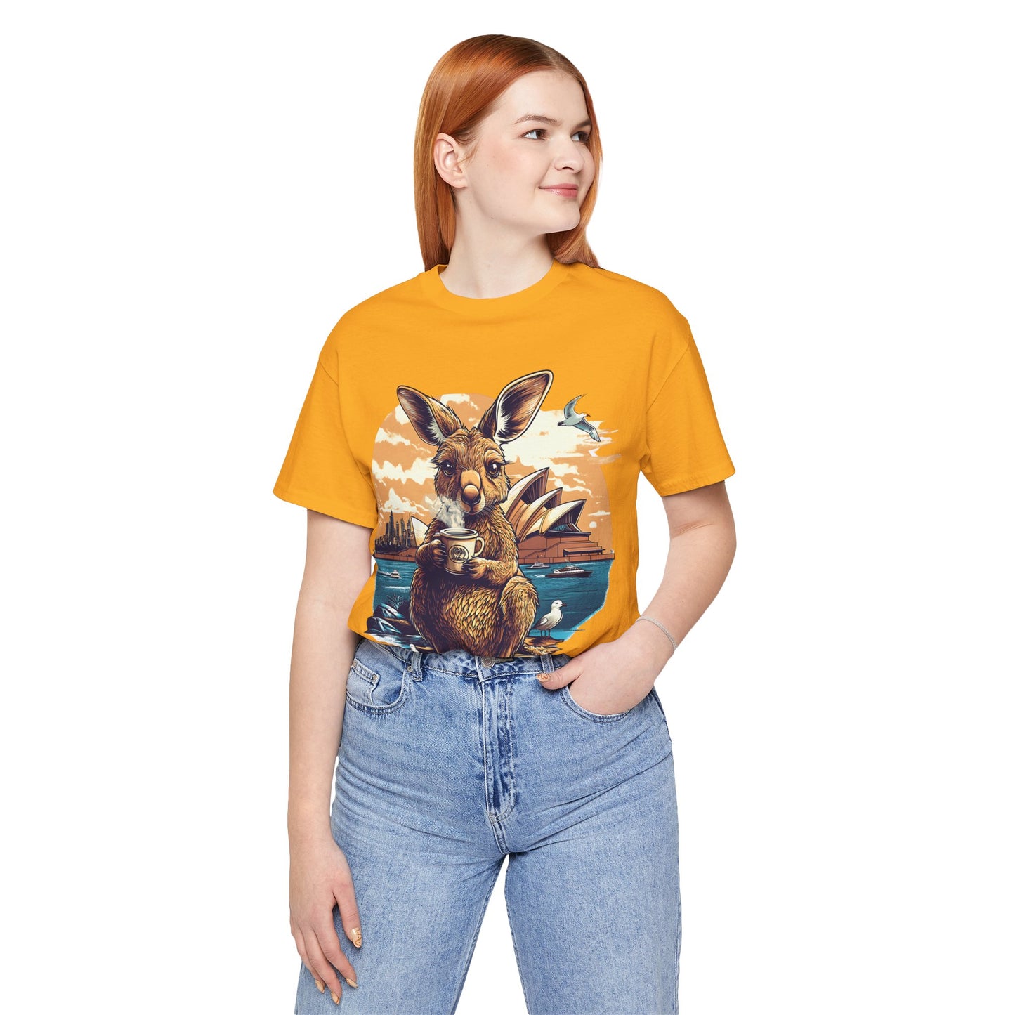 Unisex Jersey Short Sleeve Tee - Kangaroo Coffee Break at Sydney Opera House