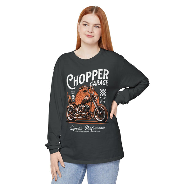 Unisex Garment-dyed Long Sleeve T-Shirt 100% Cotton High Definition - Chopper Garage