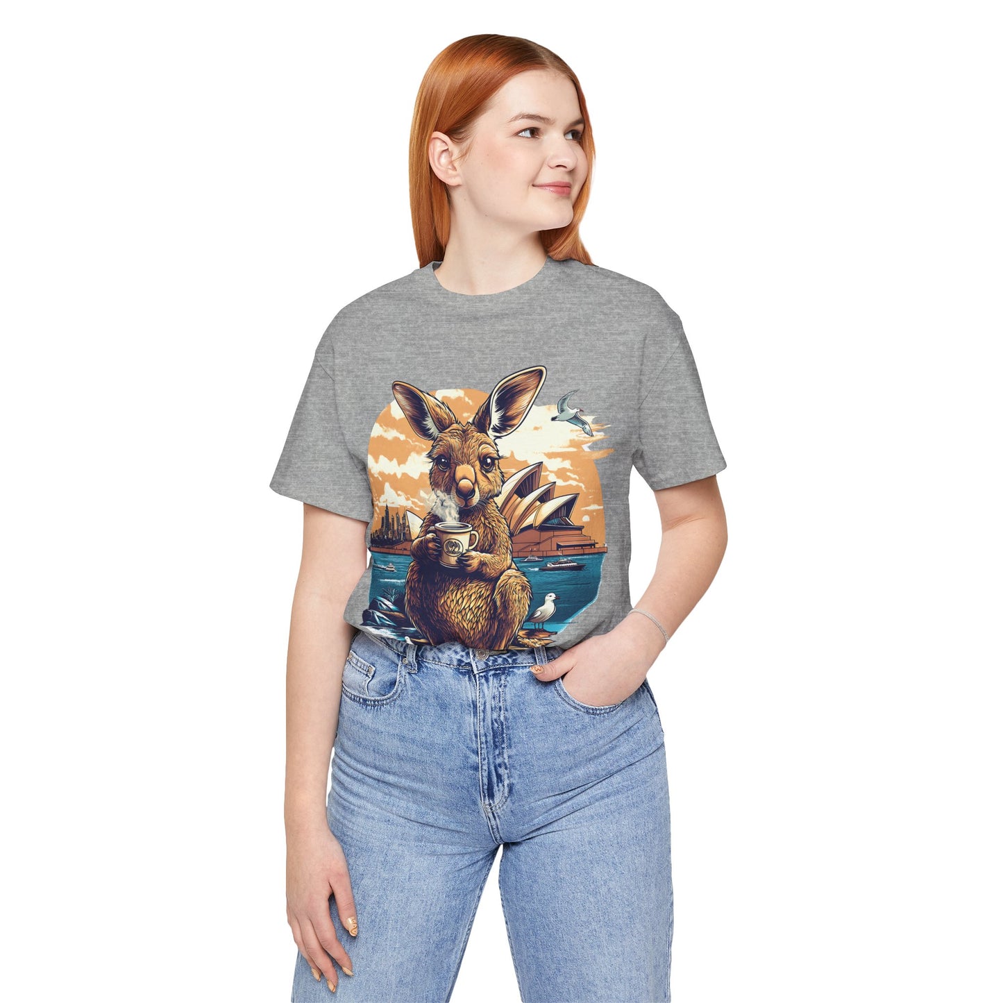 Unisex Jersey Short Sleeve Tee - Kangaroo Coffee Break at Sydney Opera House