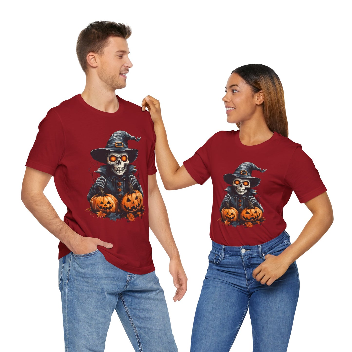 Unisex 100% Cotton High Definition T-Shirt - Halloween Skull With Pumpkins