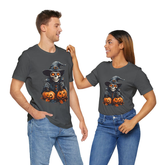 Unisex 100% Cotton High Definition T-Shirt - Halloween Skull With Pumpkins