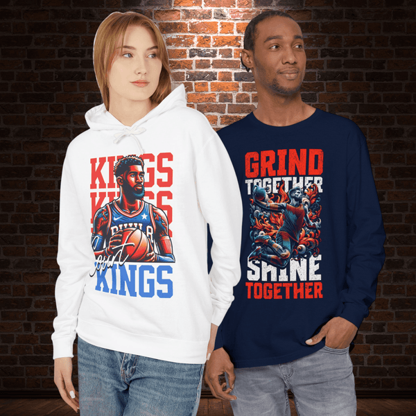 Super Pack of 2 Unisex Long Sleeve T-shirt + Lightweight Hooded Sweatshirt 100% Cotton in High Definition - Basketball